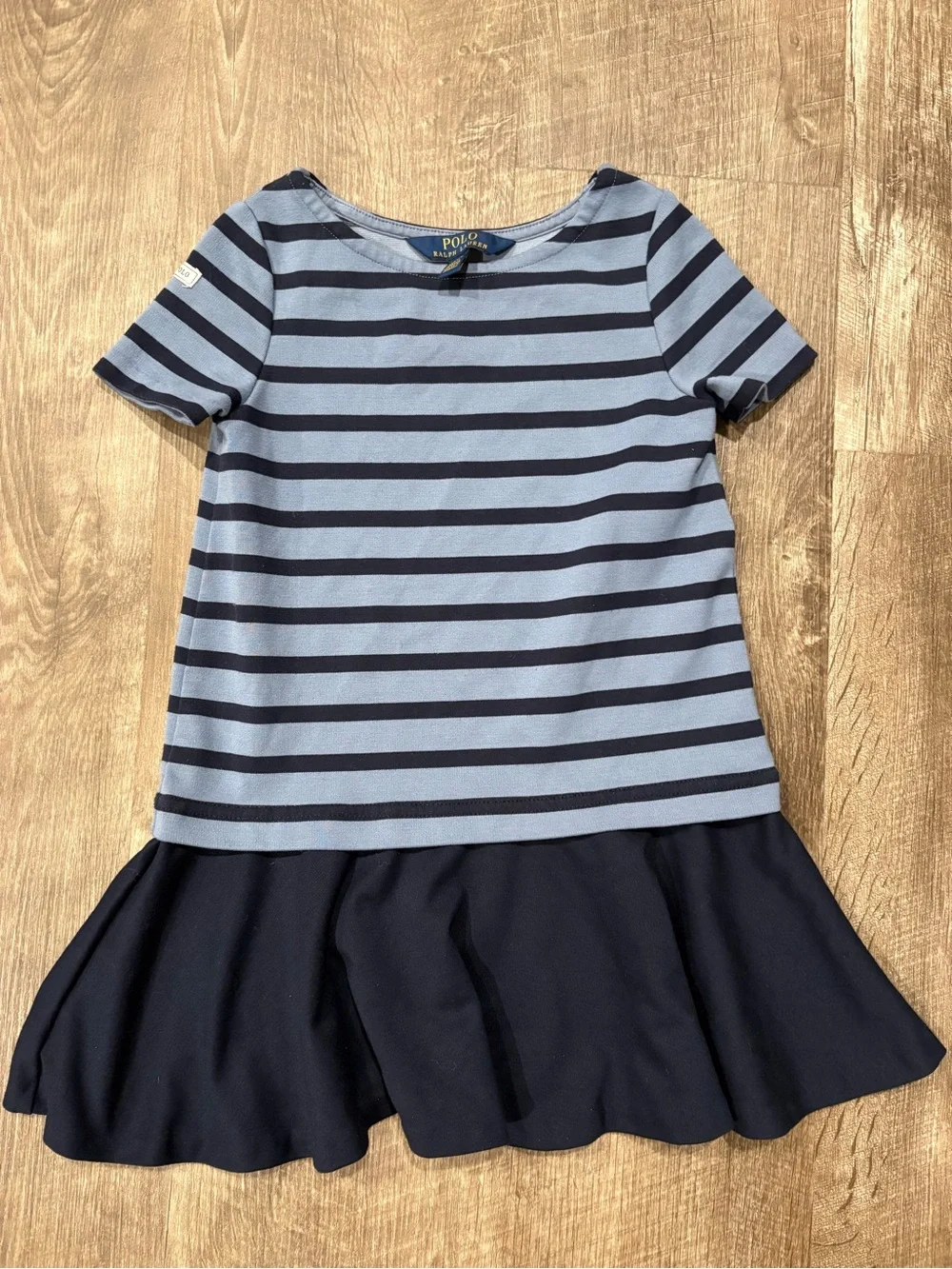 Polo Ralph Lauren Girls Striped Drop Waist Dress Knit Blue Navy Size 4 4T Preppy